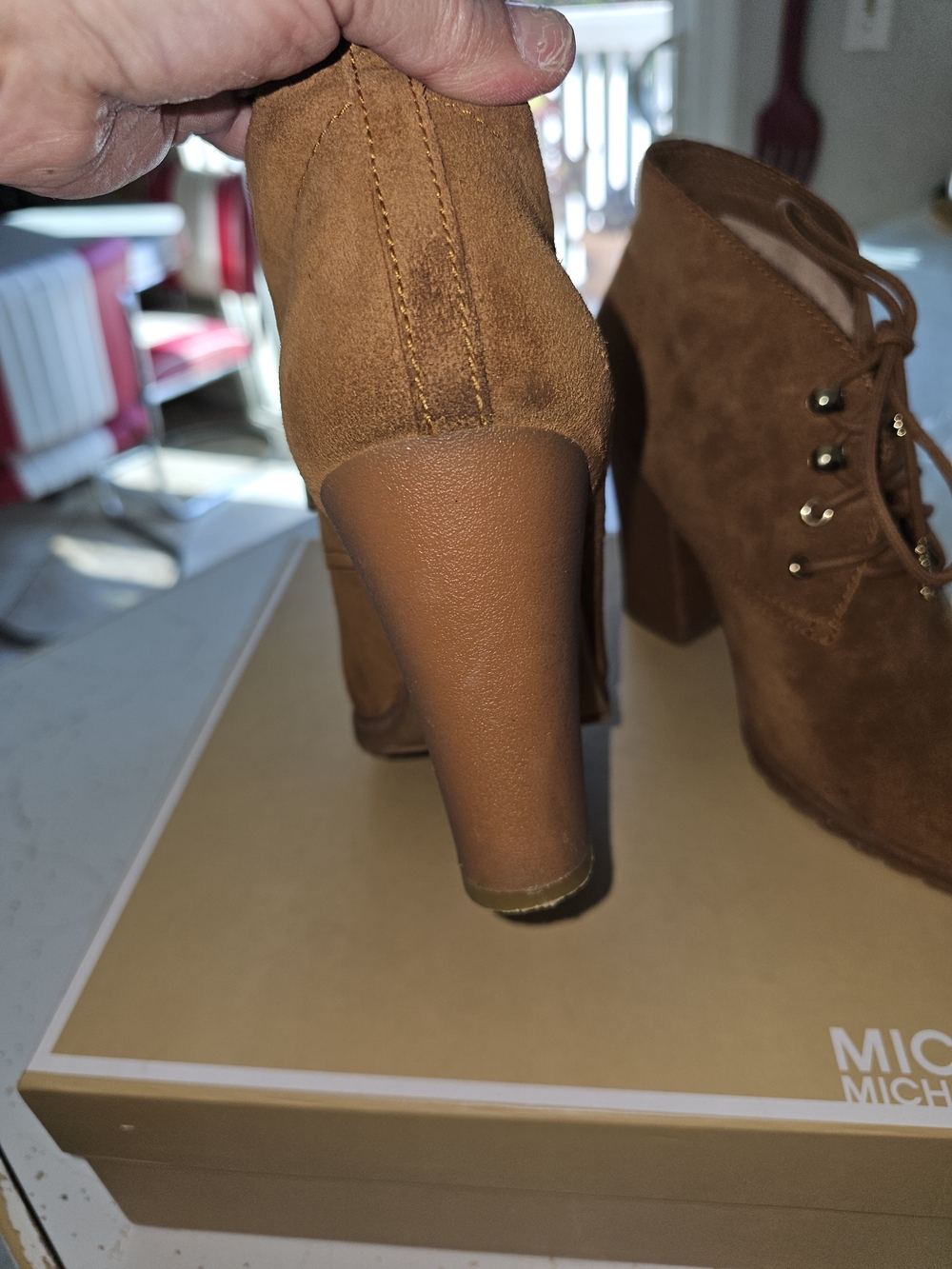 Michael Kors Cognac Suede Lace-Up High Heel Booties - Picture 4 of 14